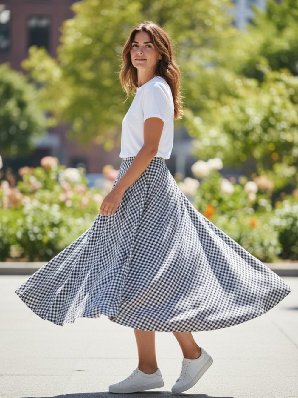 Vintage Bill Blass Black White Plaid Full Cottagecore Maxi Skirt Size 14 ILGWU